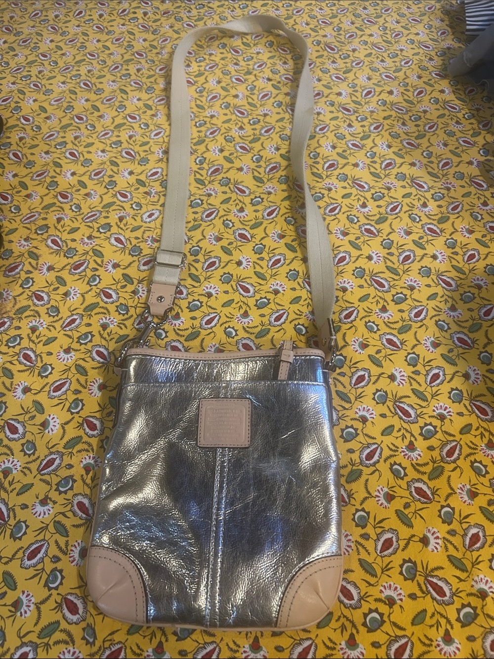 Coach Metallic Silver Crossbody with Beige Trim